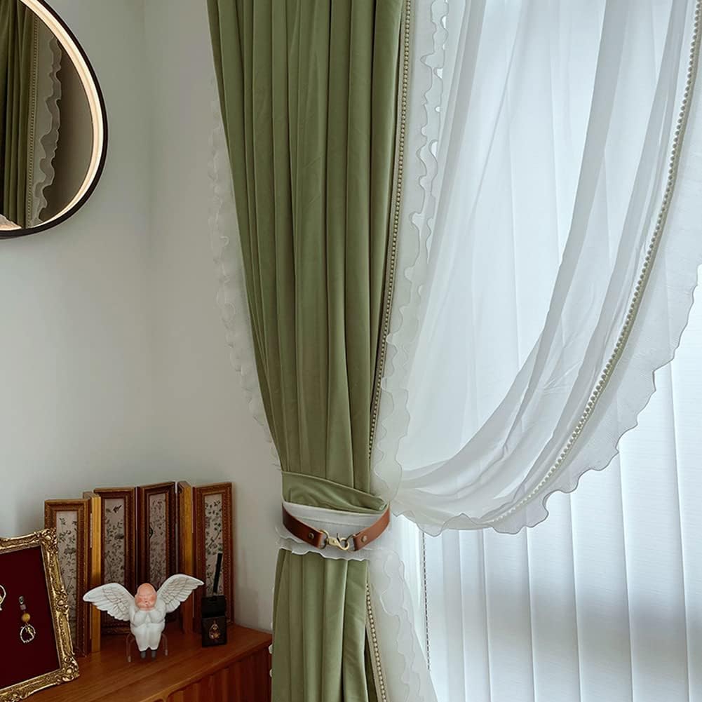 Leather Curtain Holdbacks 4Pcs Brown Classic No-Drilling Ties
