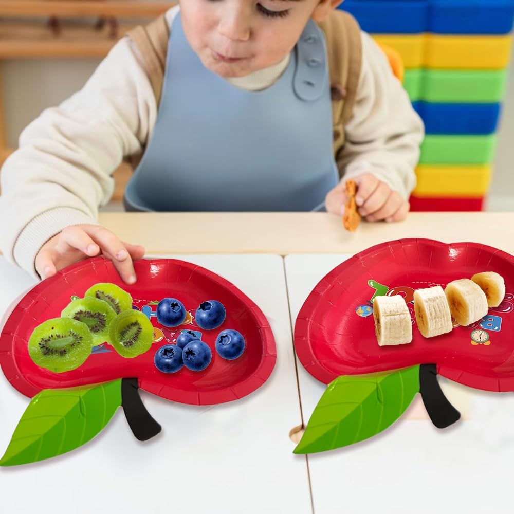 50PCS Back to School Red Apple Plates for Parties and Events