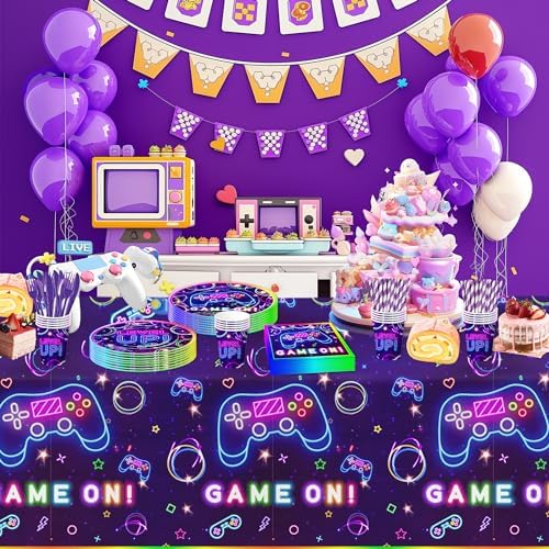 Video Game Birthday Plates Napkins Tableware Set for 24 Guests