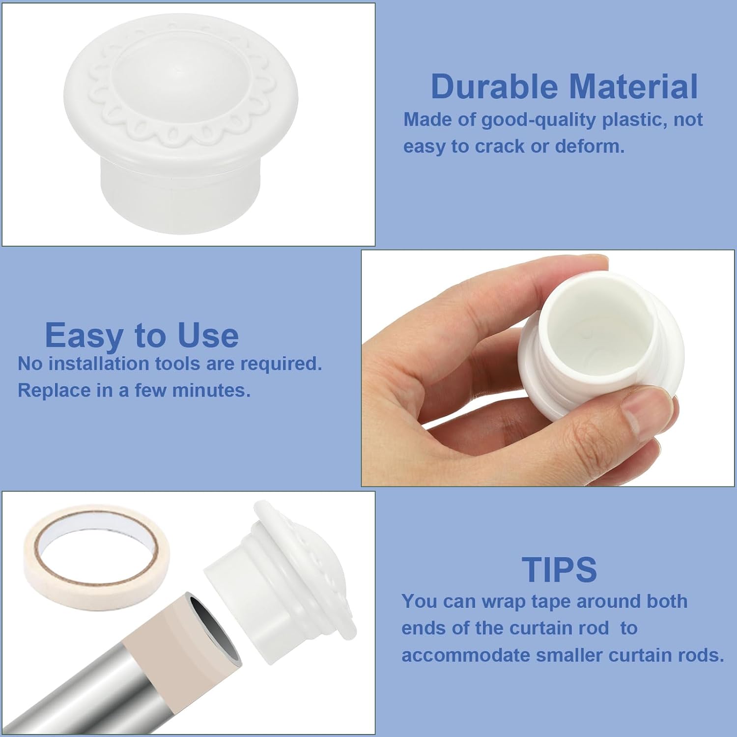 Uxcell Curtain Rod Ends 4Pcs Plastic Finial Cap for 26-28mm Rods