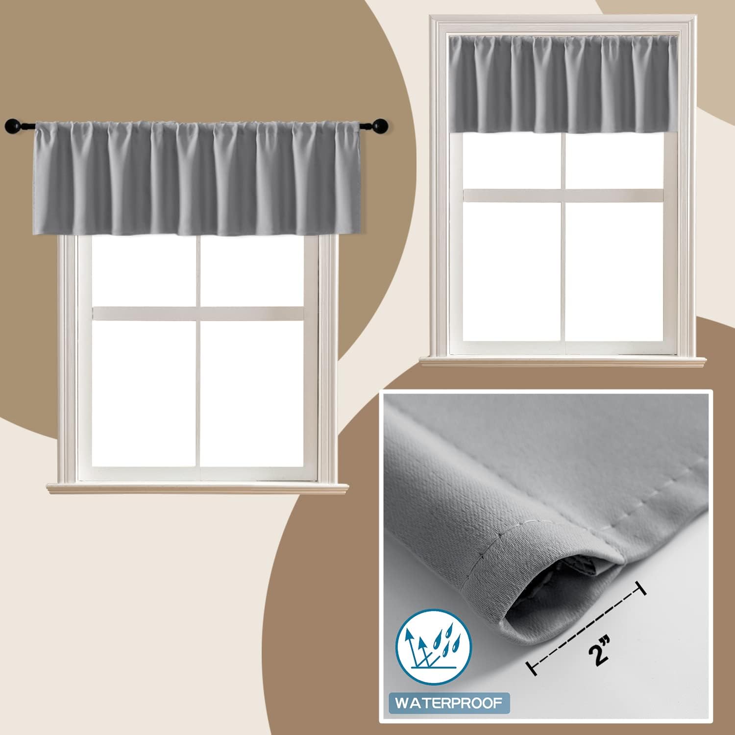 XTMYI Window Valance Set of 2 30 x 16 Inches Gray