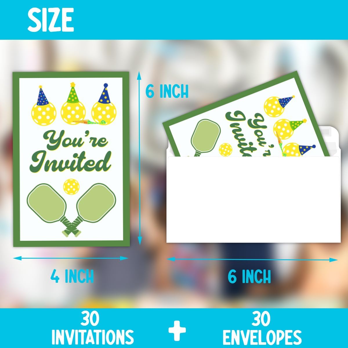 Pickleball Birthday Invitations Set 30 Cards 30 Envelopes