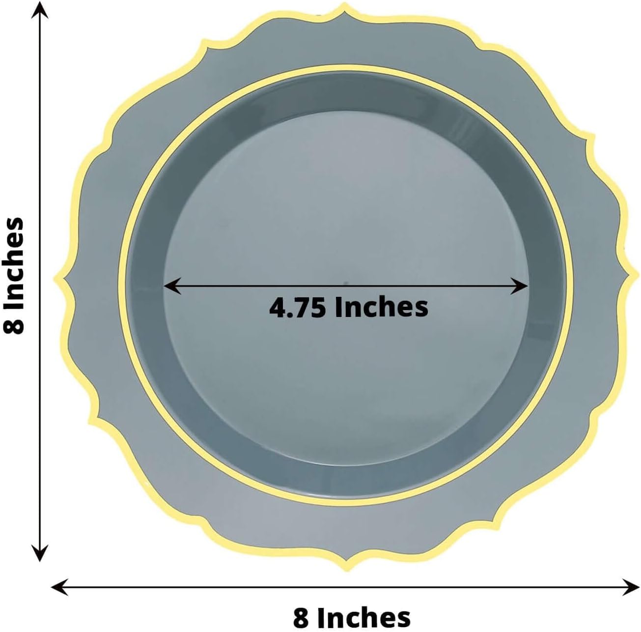 Balsa Circle 10 Dusty Blue 8-Inch Plastic Dinner Plates with Gold Rim
