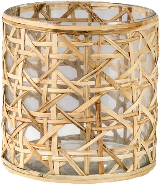 Serene Spaces Living Saigon Cane Wrapped Glass Hurricane Candle Holder