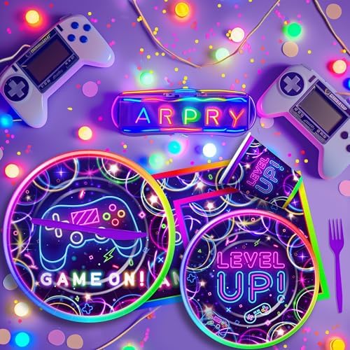 Video Game Birthday Plates Napkins Tableware Set for 24 Guests