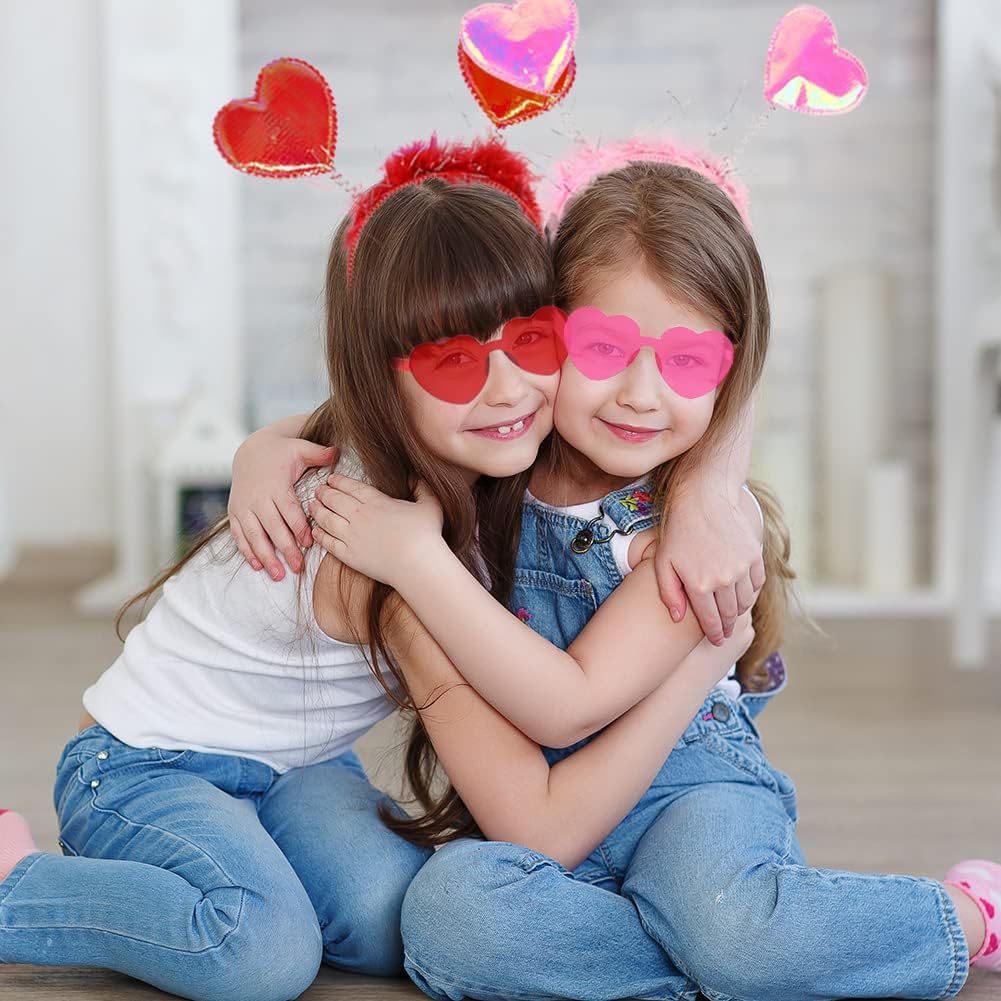 12Pcs Valentine Heart Headbands and Sunglasses for Kids Adults