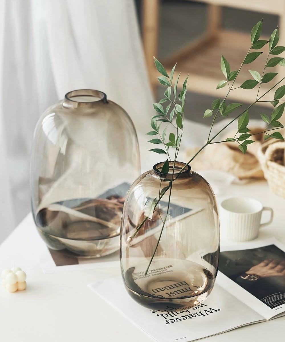GeLive Brown Glass Vase Round Clear Colored