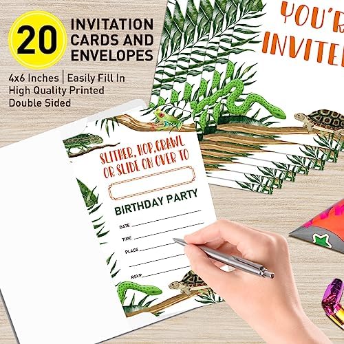 Reptile Birthday Invitations for Boy with Envelopes Set of 20