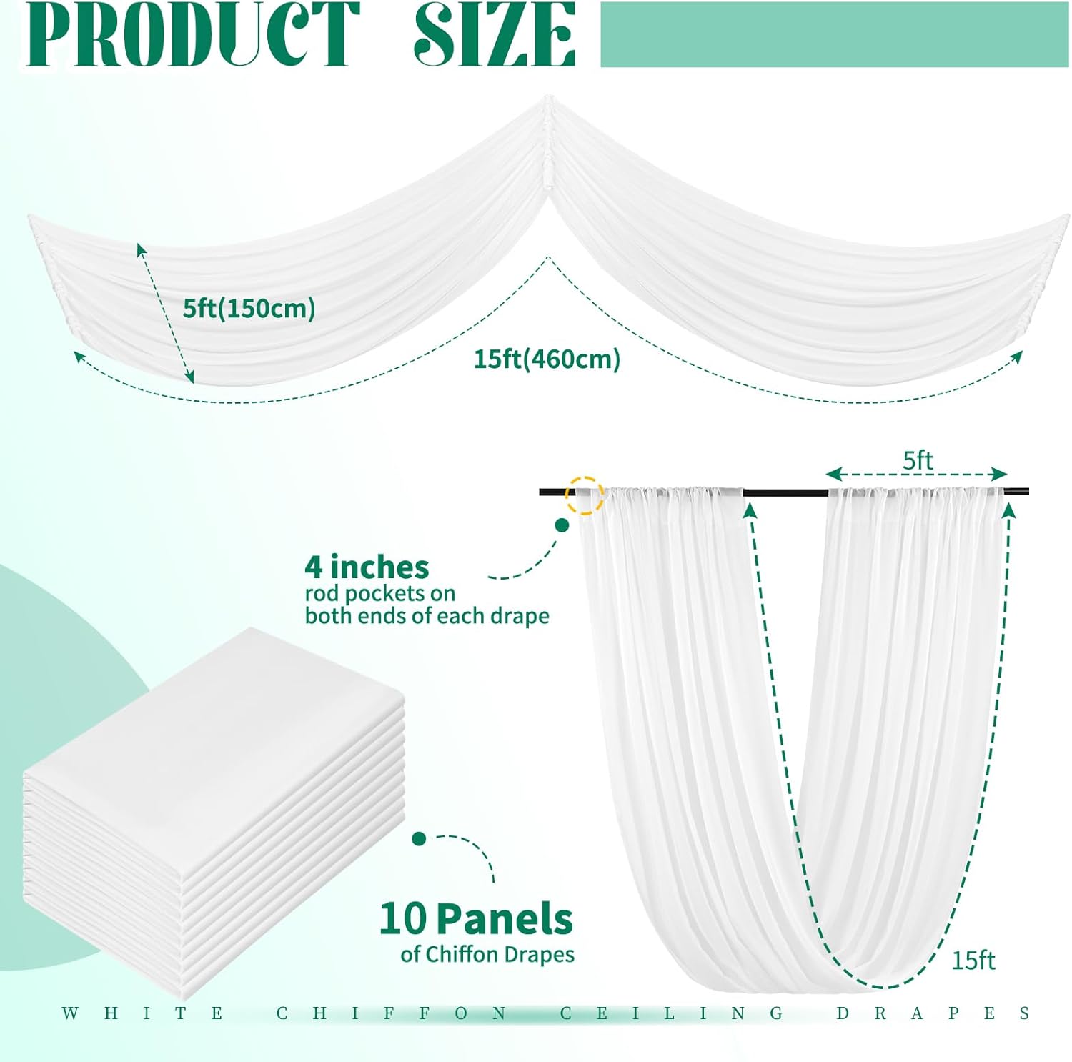 10 Panels White Ceiling Drapes Wedding Arch Decor
