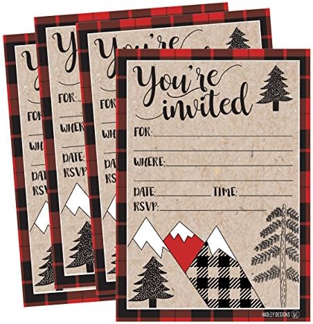 Hadley Designs 25 Plaid Woodland Holiday Invitations