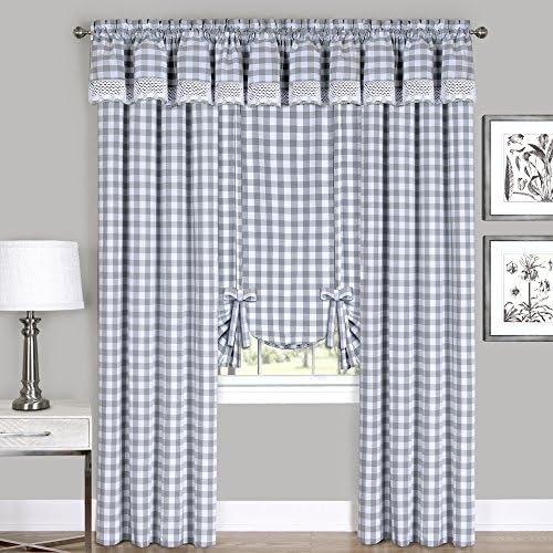 Sweet Home Collection 84 Gray Buffalo Check Curtain Panel