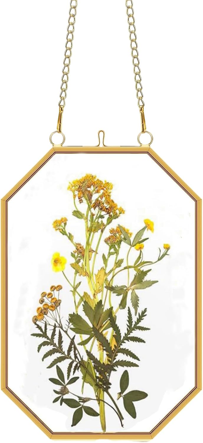 Pressed Flower Frame Brass Wall Decor 4x6 Inches Gold