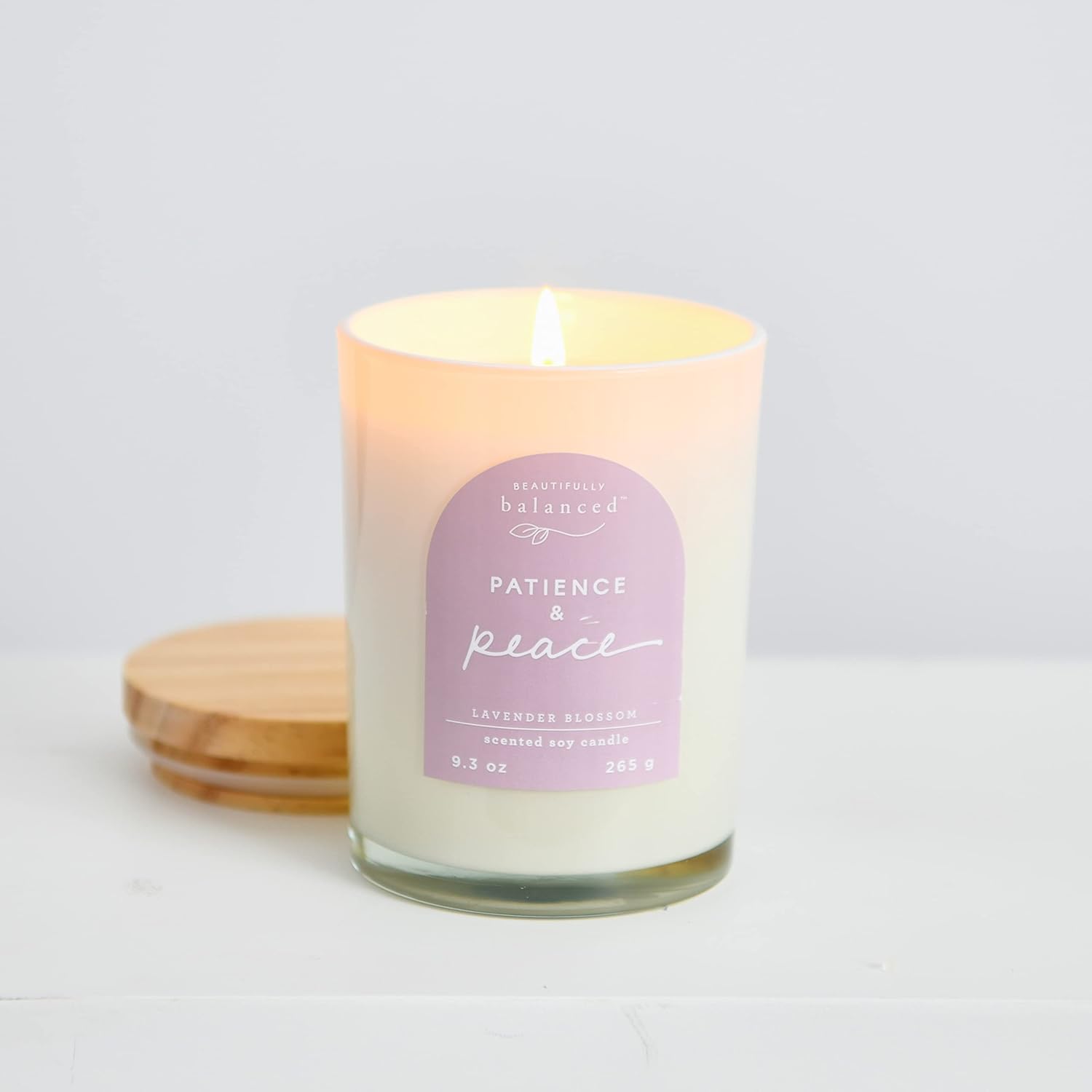 Scented Lidded Glass Soy Candle with Patience and Peace