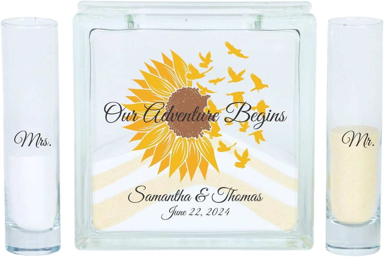 Personalized Our Adventure Begins Glass Sand Ceremony Set with Lid