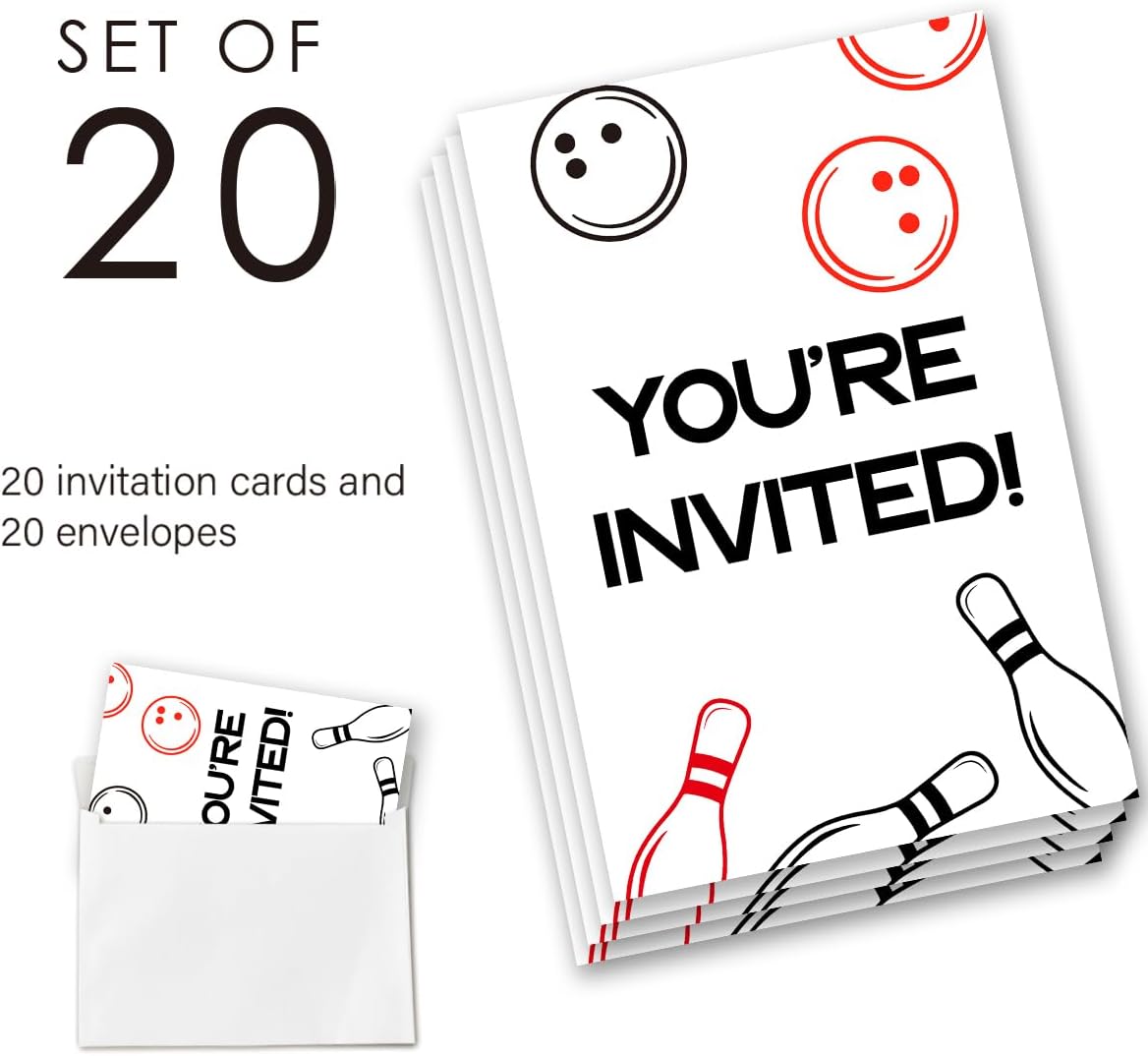 Bowling Birthday Invitation Set with Envelopes