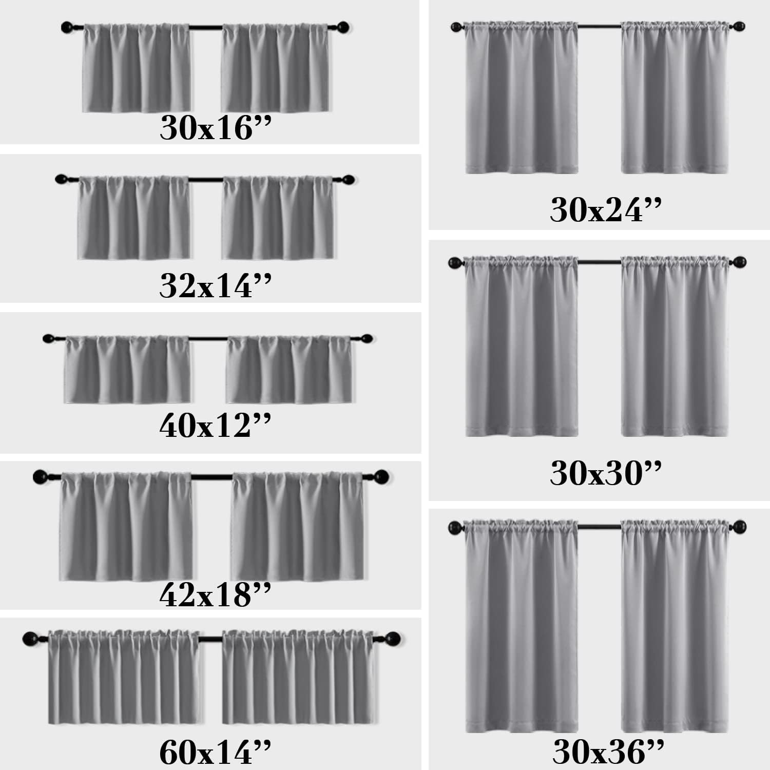 XTMYI Window Valance Set of 2 30 x 16 Inches Gray