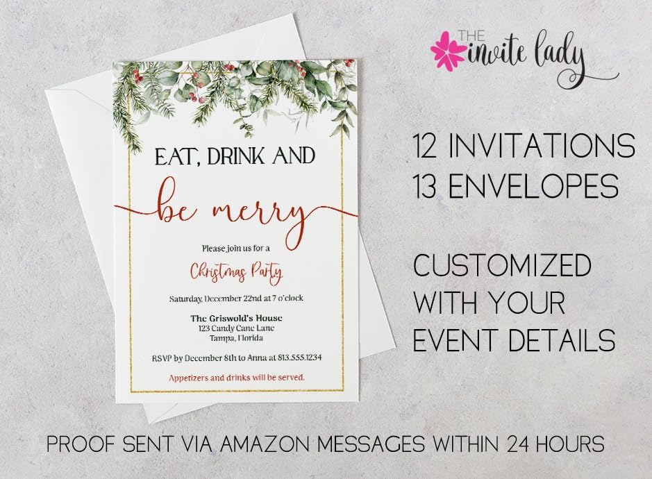 Christmas Party Invites with Greenery and Berries