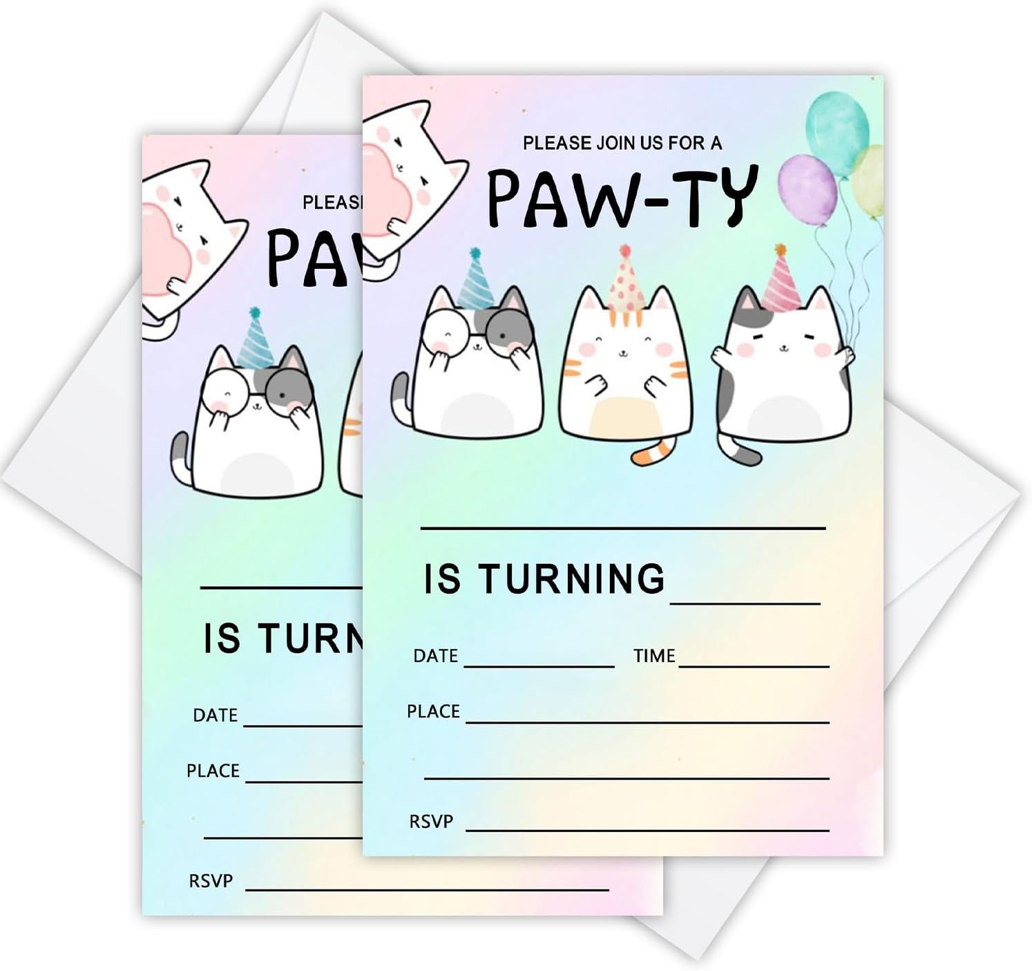 Cute Cat Birthday Invites with Envelopes - FS405