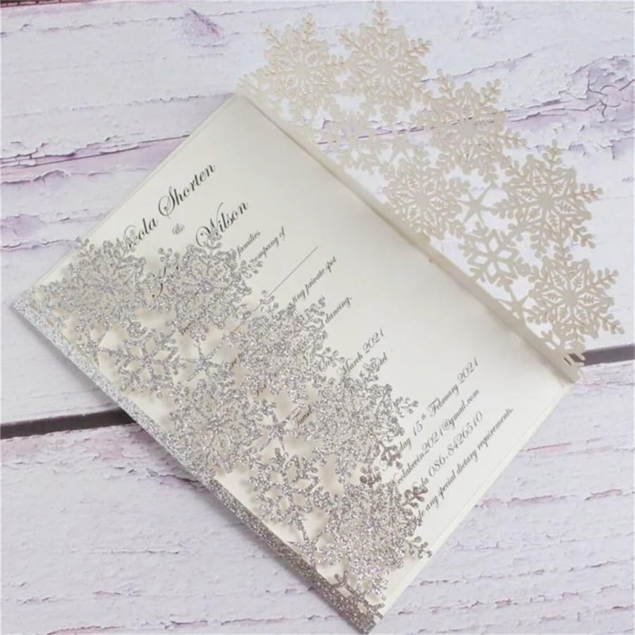 Silver Christmas Party Invitations with Envelopes 50 Set
