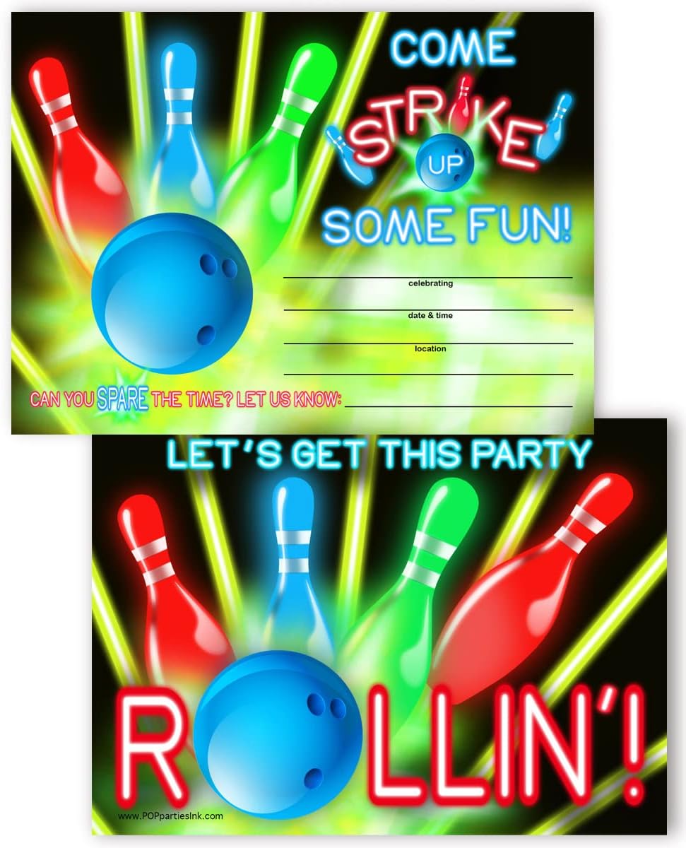POP parties Ink Bowling Party Invitations Glow Red