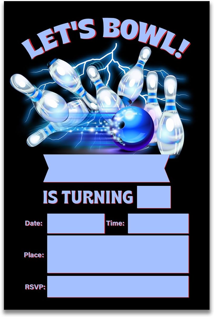 Bowling Birthday Invites with Envelopes Pack of 20