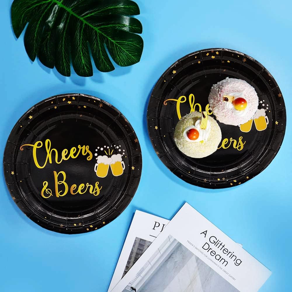 Cheers Beers Birthday Plate Set 16 Pcs Black Gold