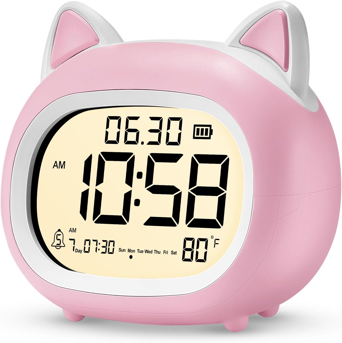 Adorable Cat Alarm Clock for Kids with Night Light