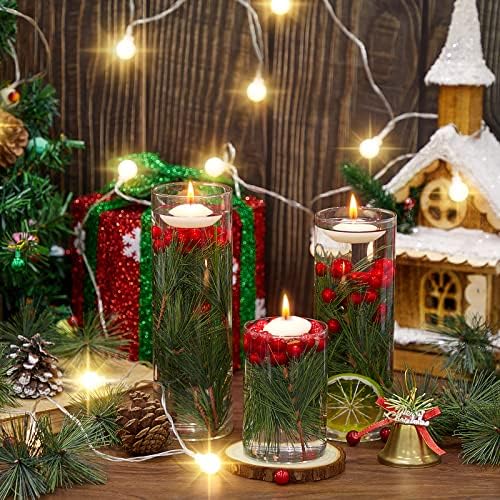 MTLEE 142 Pcs Christmas Vase Fillers with Floating Candles and Pine Needles