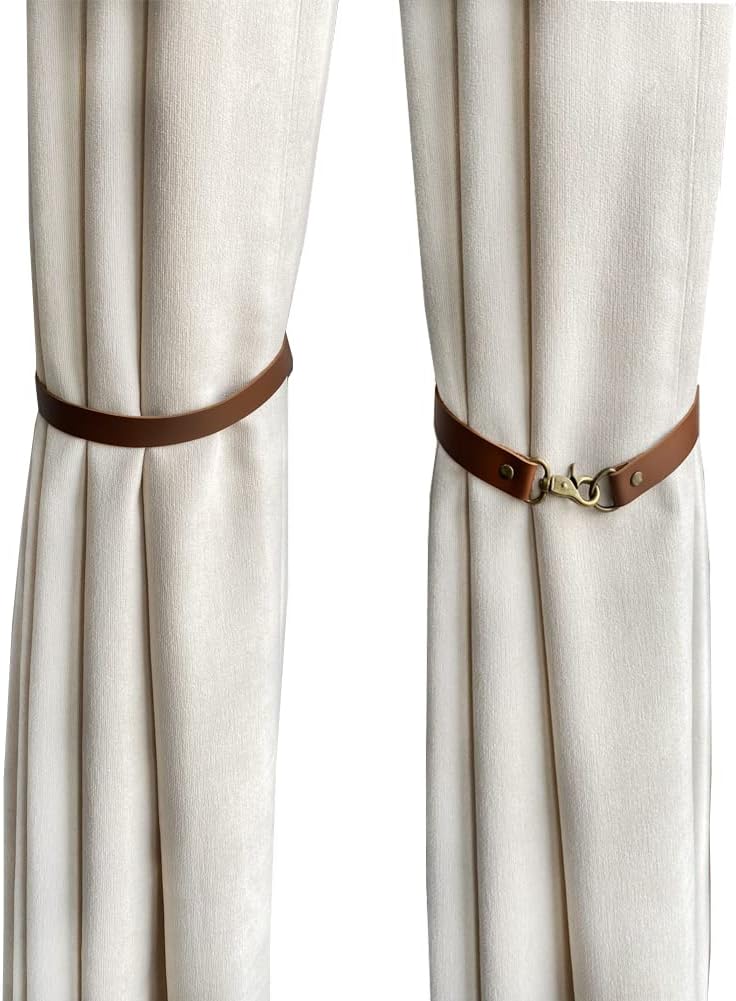 Leather Curtain Holdbacks 4Pcs Brown Classic No-Drilling Ties