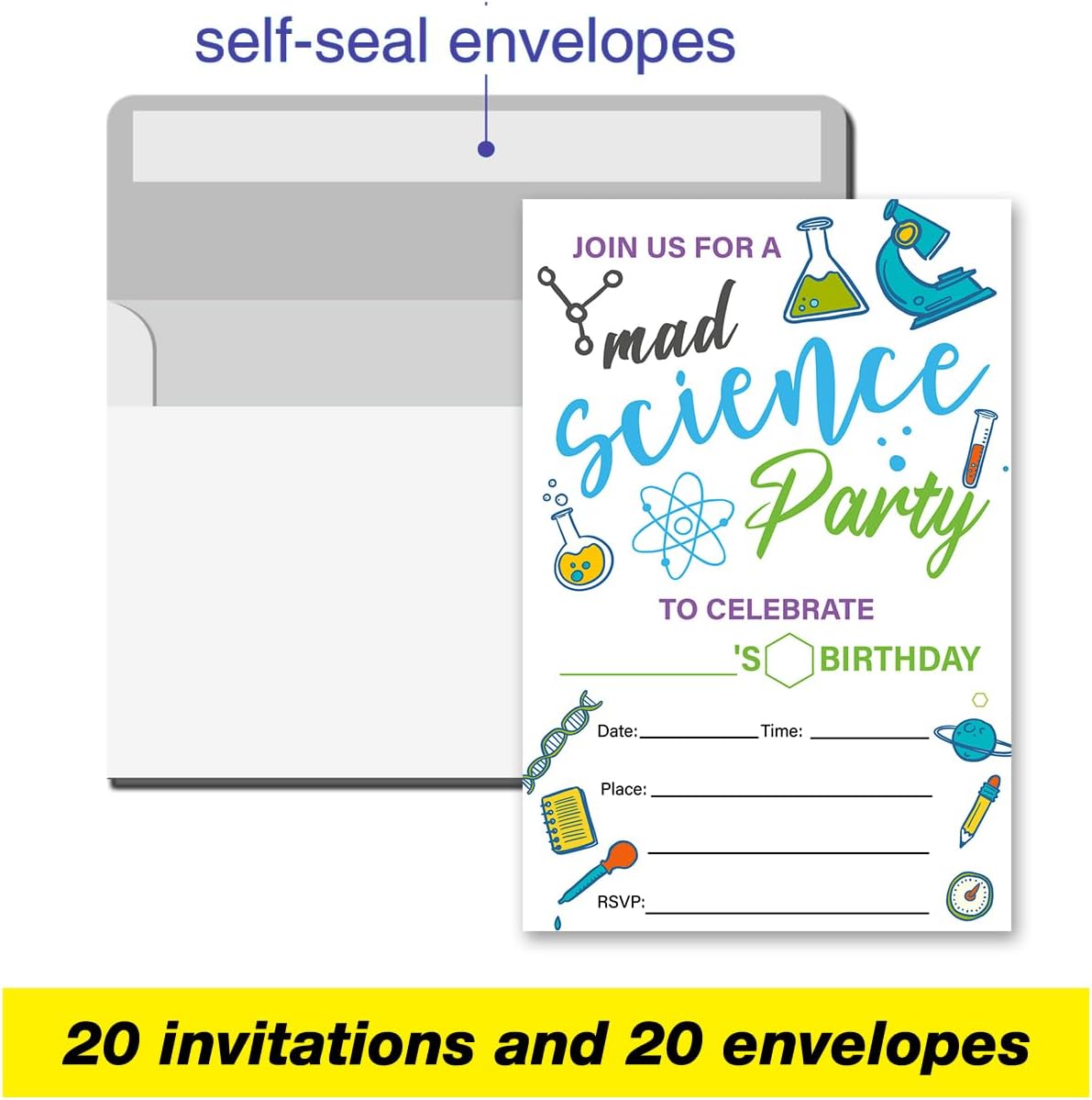 VAHATAN Science Birthday Invitations 20 Pack With Envelopes