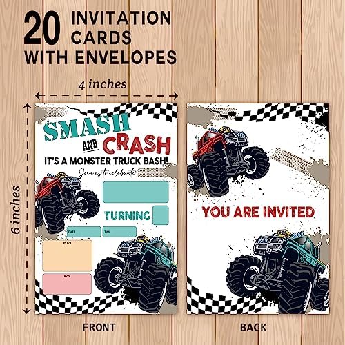 BEUFSE Monster Truck Birthday Invites 20 Pack