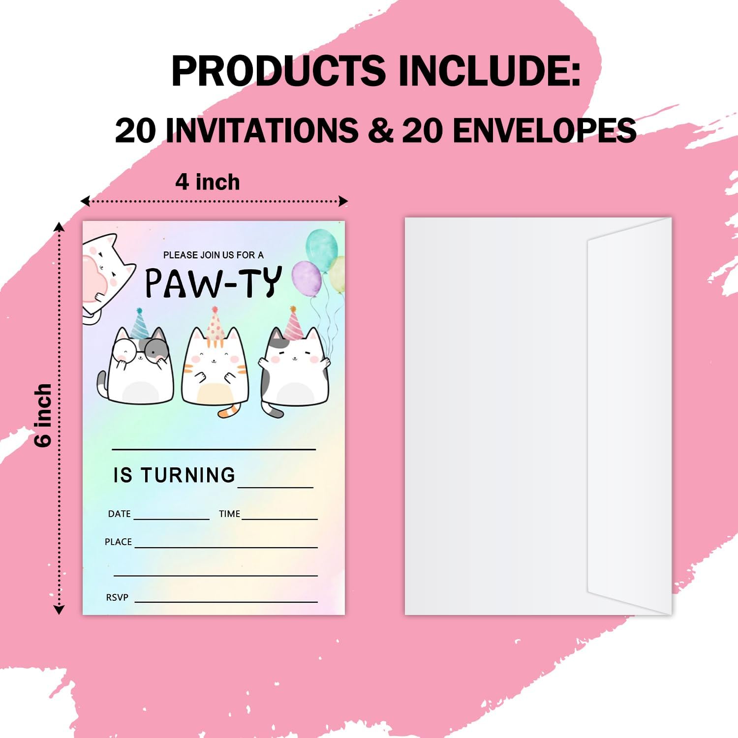 Cute Cat Birthday Invites with Envelopes - FS405
