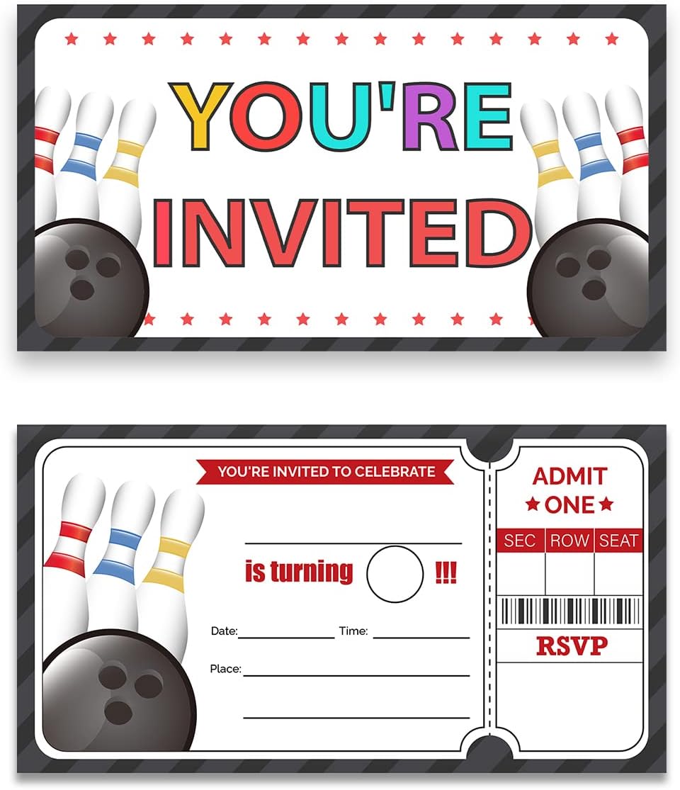 Bowling Birthday Party Invitations Set of 20 with Envelopes