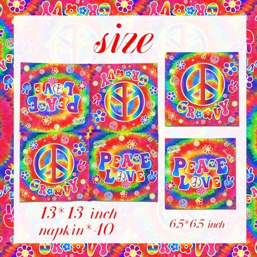 Dydamud Tie Dye Napkins 40Pcs 60s 70s Party Decor