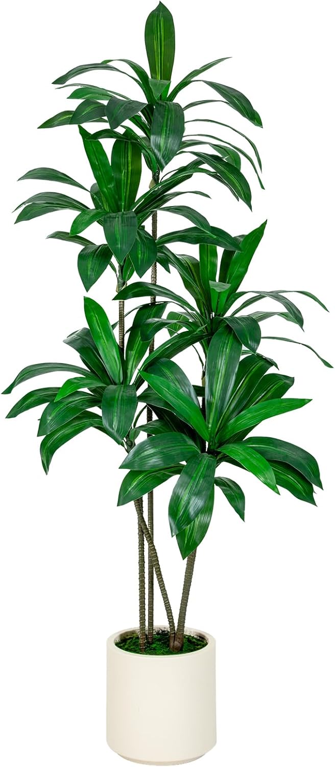 VIVATREES 6FT Artificial Dracaena Tree with White Planter
