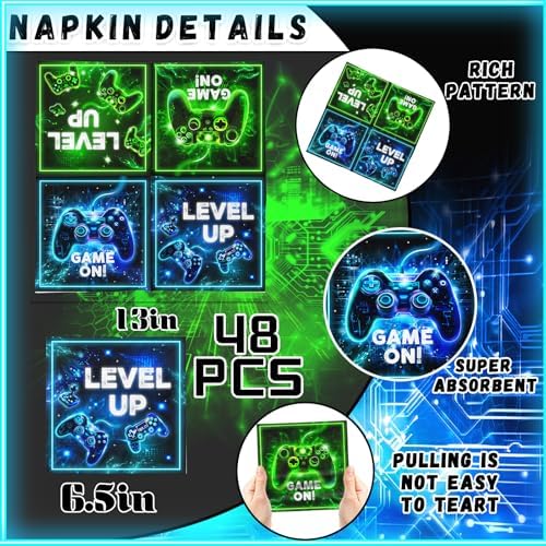 48Pcs Neon Game Party Napkins for Boys Girls