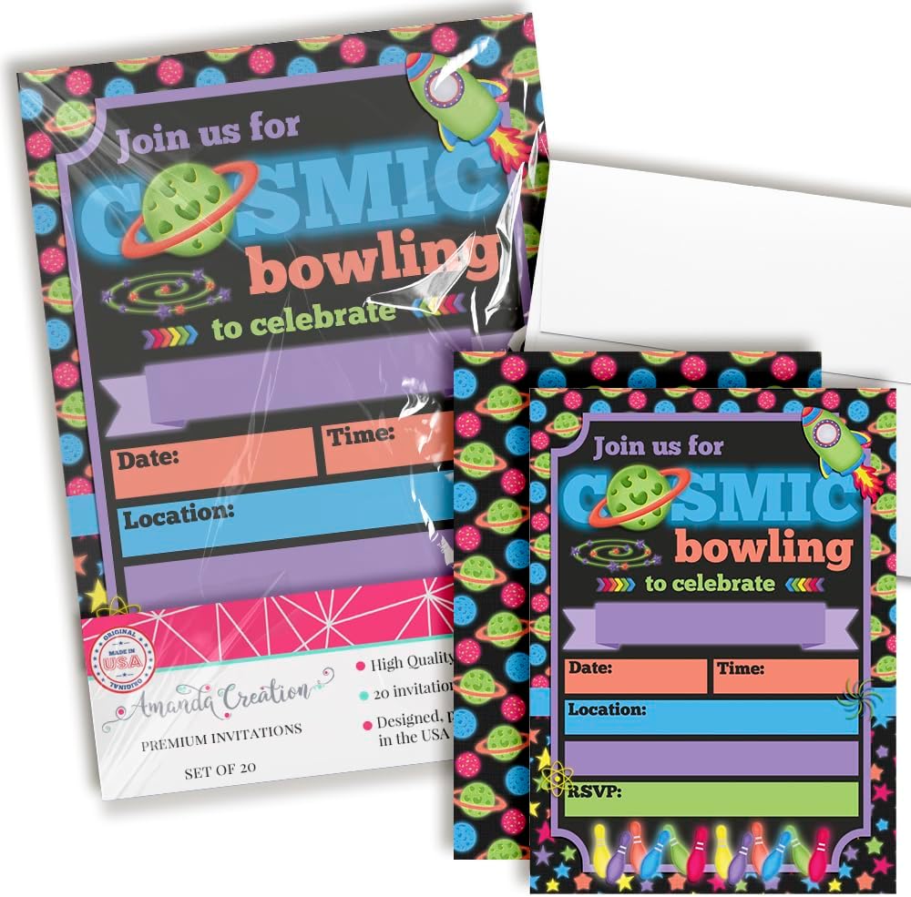 Cosmic Bowling Party Invites 20 5x7 Fill In Cards