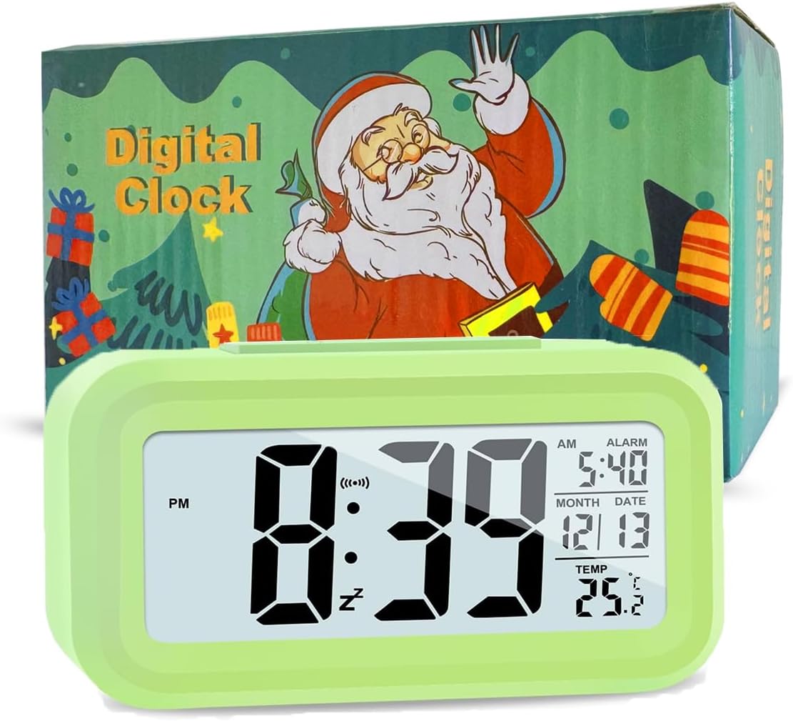 KAIJIELY LCD Digital Alarm Clock with Temperature Display Green