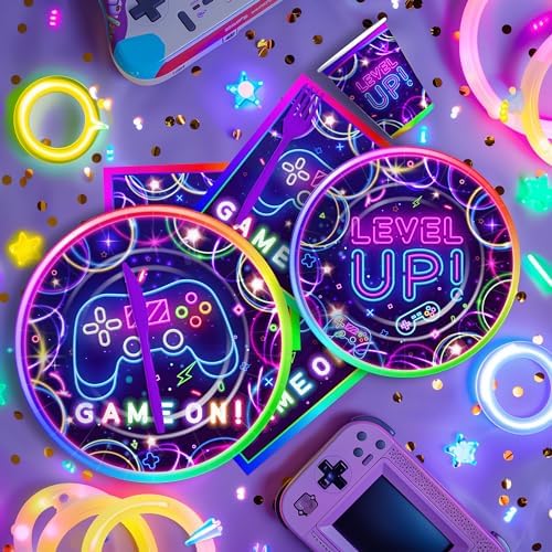 Video Game Birthday Plates Napkins Tableware Set for 24 Guests