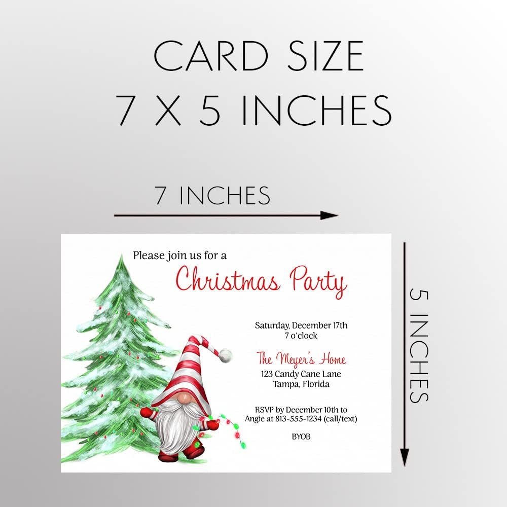 Gnome Christmas Party Invitation Cards 12 Count