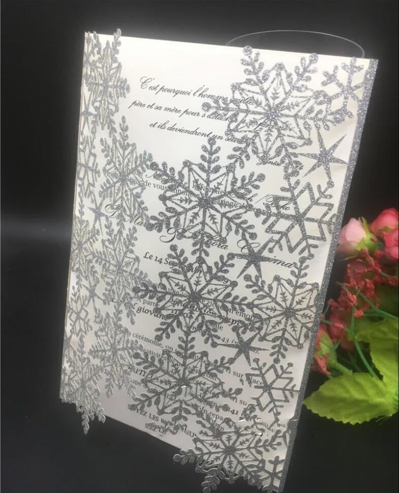 Silver Christmas Party Invitations with Envelopes 50 Set