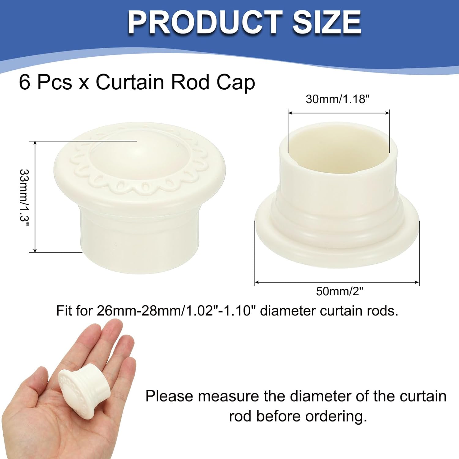 Ucell Curtain Rod Ends 6Pcs Plastic Finials for 26-28mm Rods