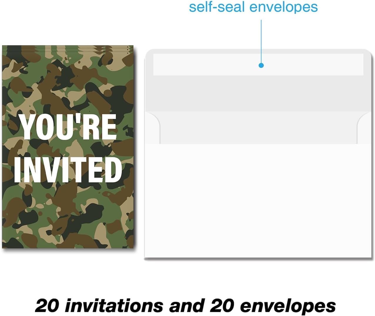 Soiceu Army Birthday Invitations Set of 20 with Envelopes