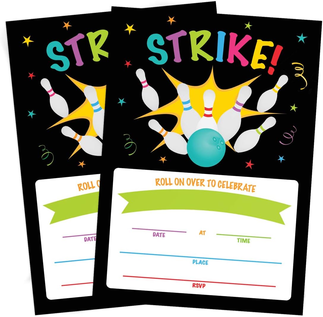 Bowling Party Kids Birthday 20 Invitations Envelopes