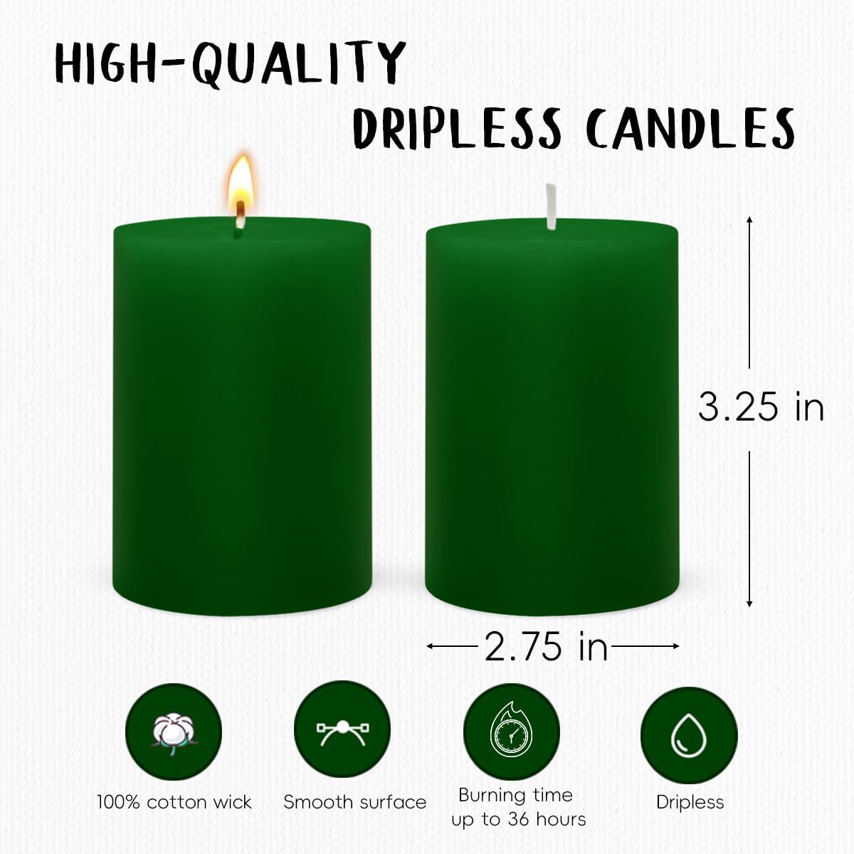 6 Pack 275x325 Inch Green Pillar Candles for St Patricks Day