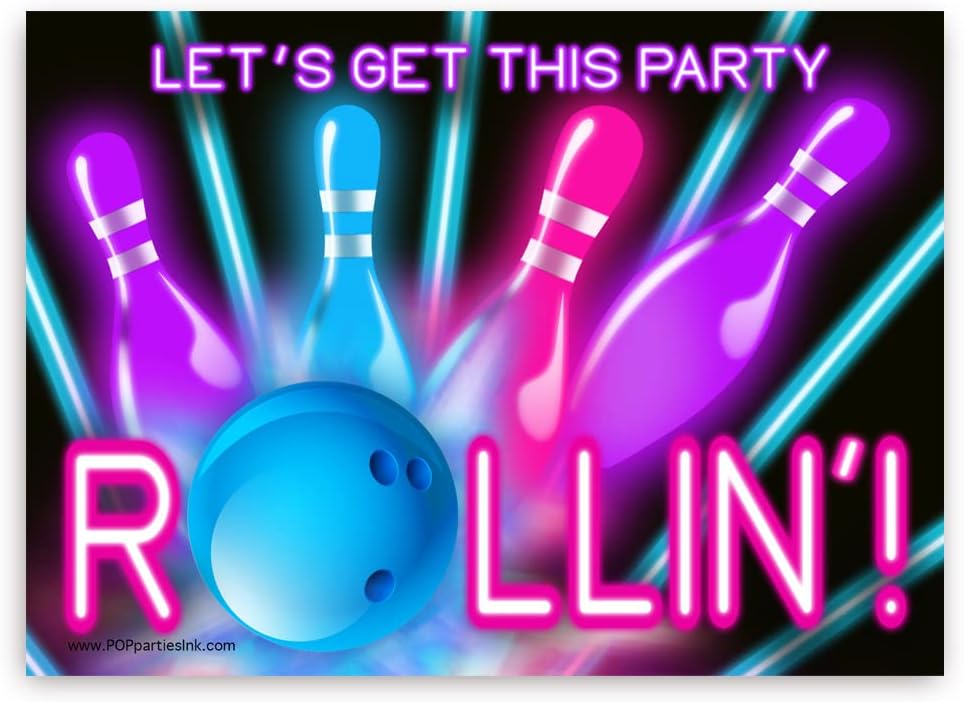 POP Parties Ink Glow Pink Bowling Party Invitations - 20 Pieces