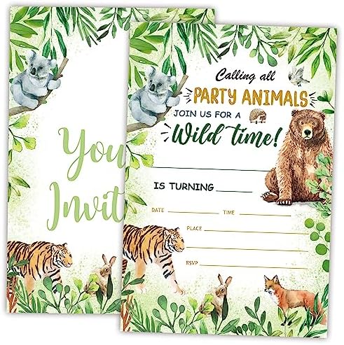 AWSICE Safari Theme Birthday Invites Double Sided