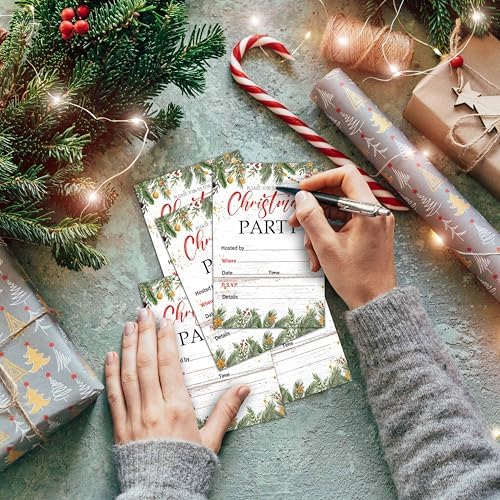 Fbitey Christmas Party Invitations with Envelopes