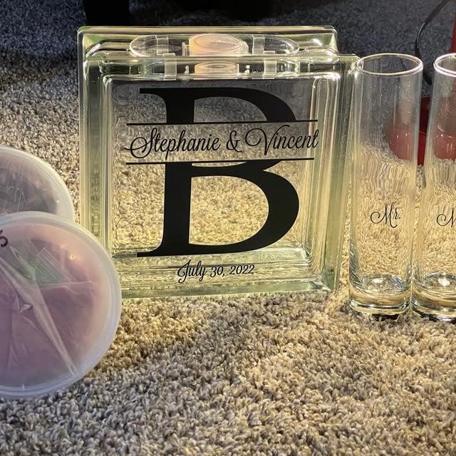 Glass Personalized Monogram Unity Sand Set for Weddings with Ink and Lid