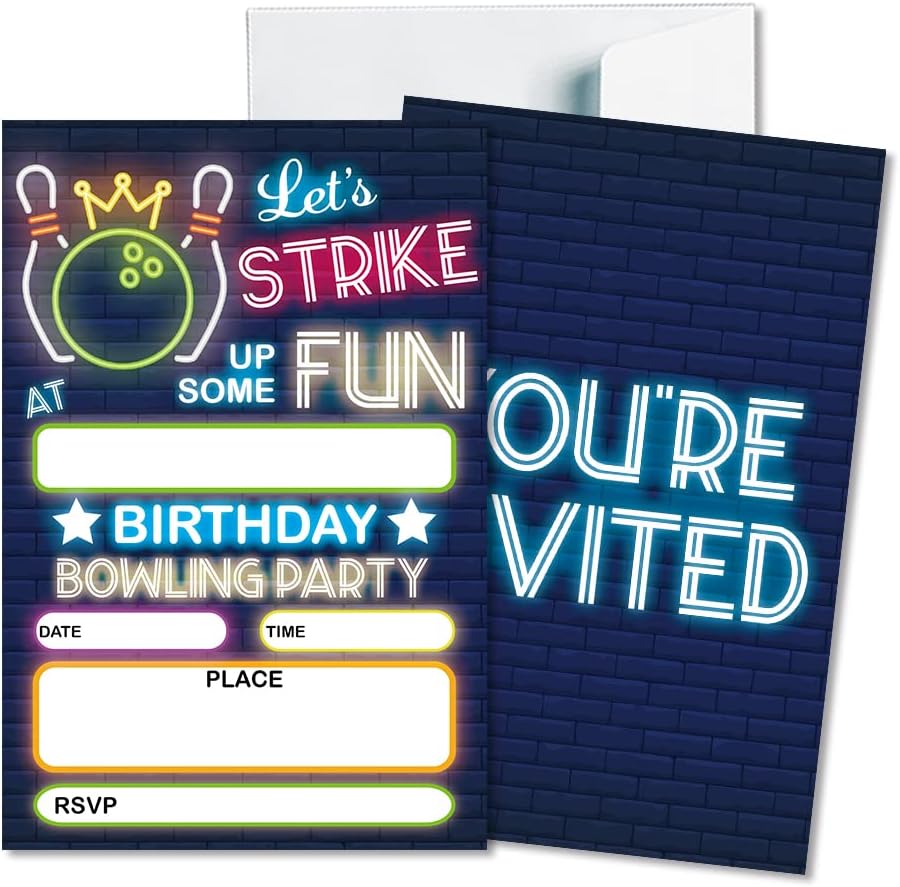 Bowling Party Birthday Invitations for Kids and Teens